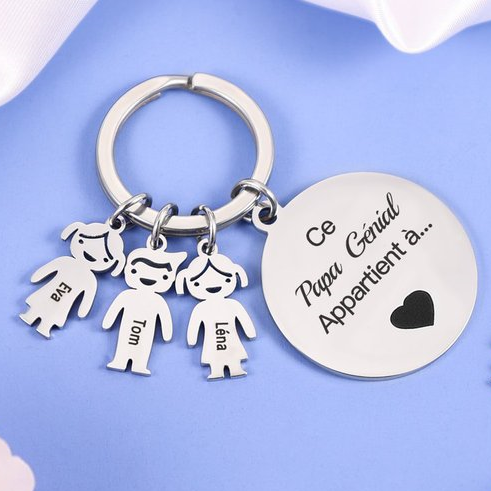 Jessemade FR Porte-Clés Personnalisé Avec Breloques 3 enfants avec 3 prénoms