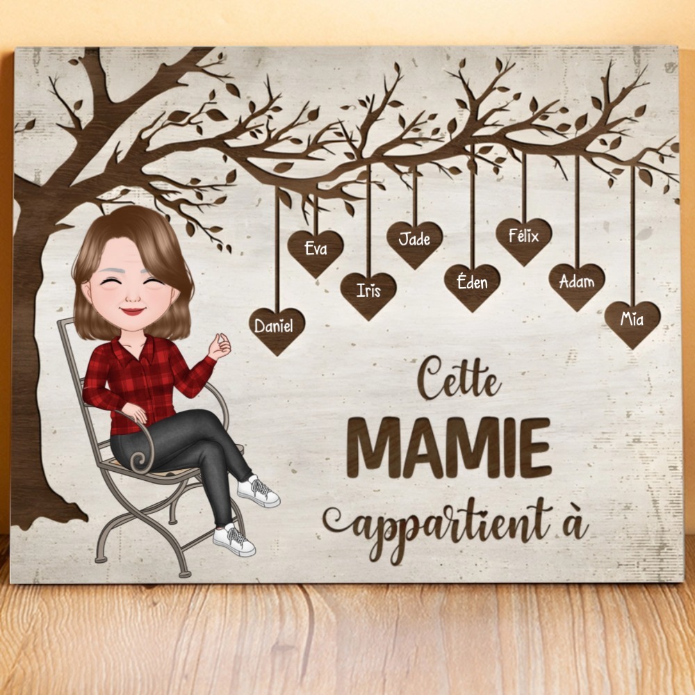 À Mamie - Cadre en Bois 1-8 Prénoms Personnalisés avec Illustrations Cadeau Pour Mamie | Jessemade