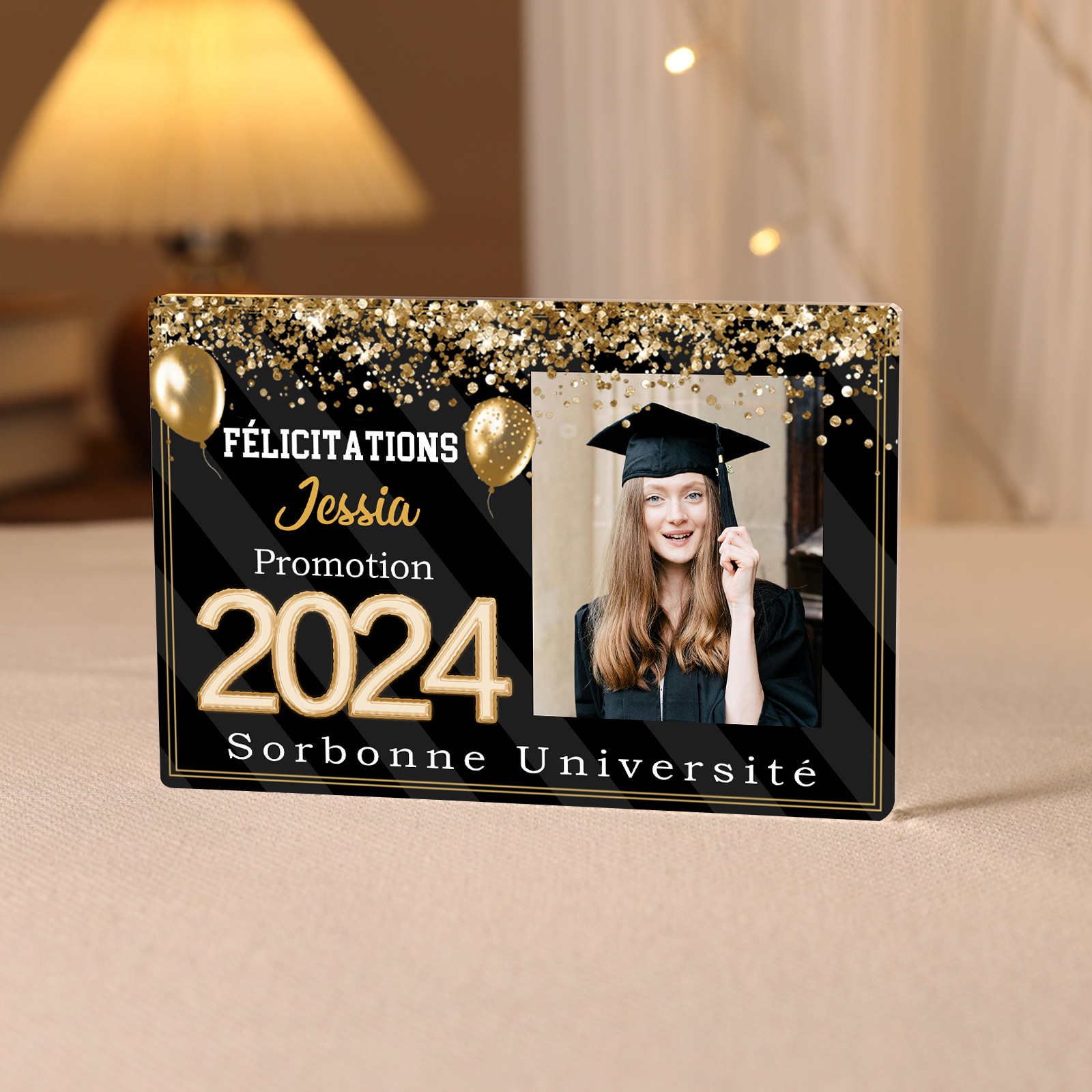 Plaque Acrylique Rectangle Diplômés Prénom et Photo Personnalisés avec Années et Texte Cadeau de Graduation