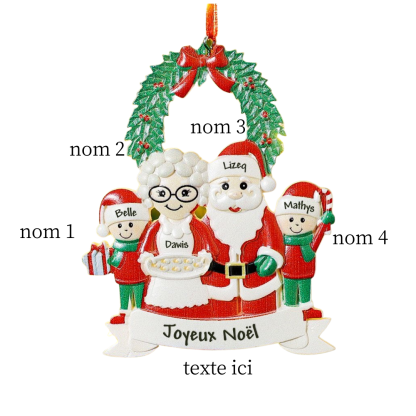 Décoration Sapin Noël Poupée 4 Prénoms Personnalisés et texte