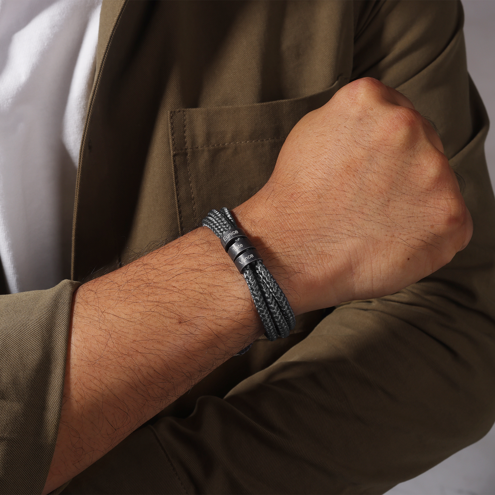 2-4 Noms Bracelet Vintage Personnalisés Bracelet Homme en Corde Gris