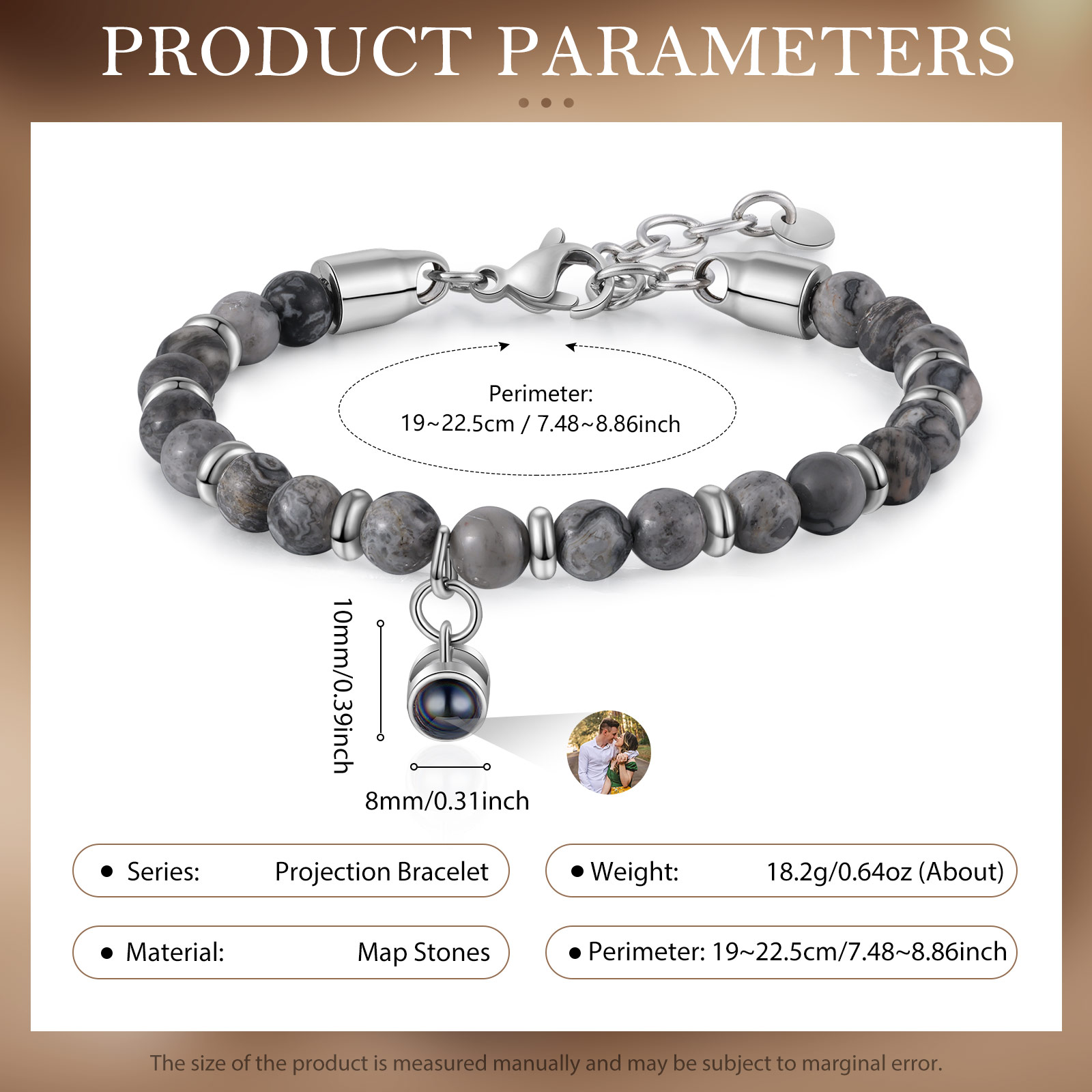 Bracelet Homme Projection de Pierres Photo Personnalisée