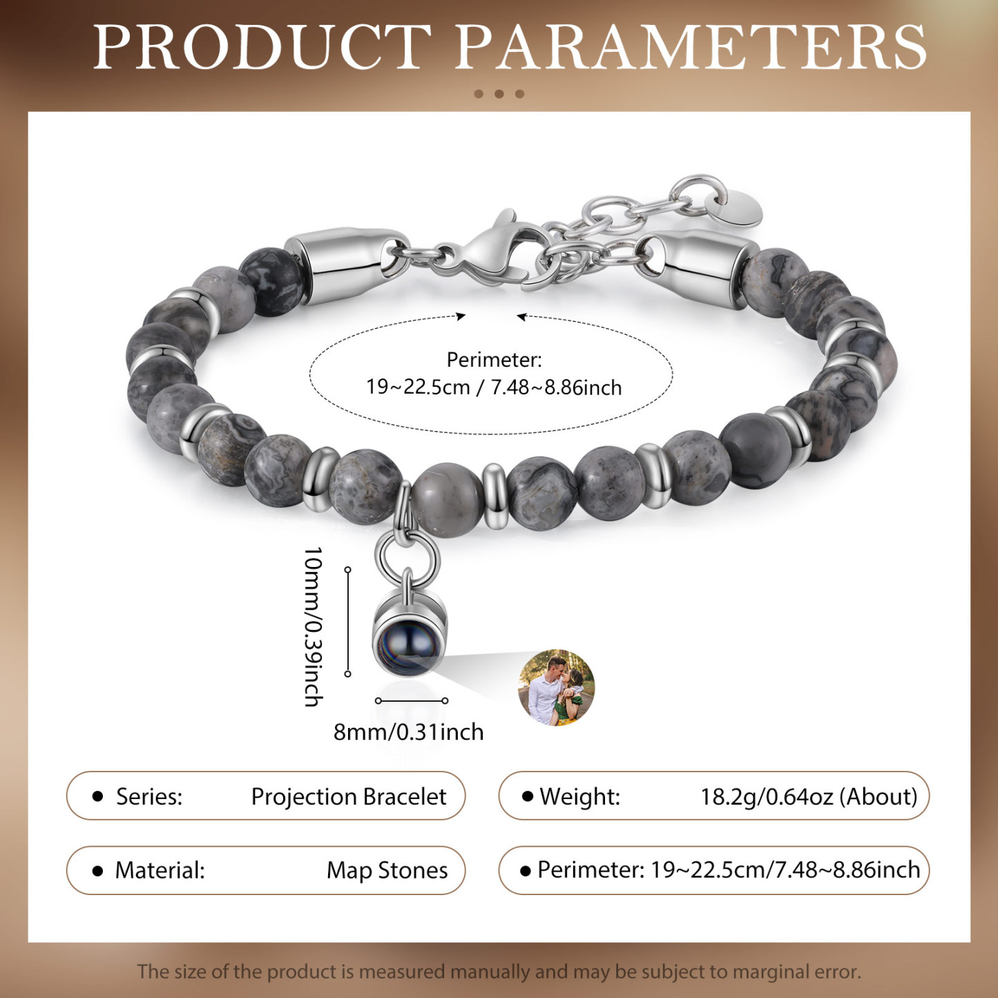 Bracelet Homme Projection de Pierres Photo Personnalisée