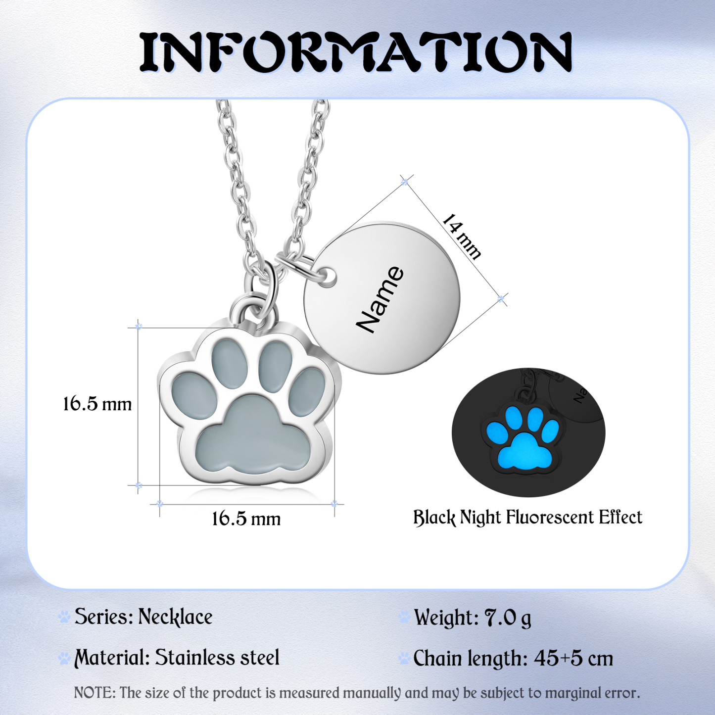 Collier Fluorescent Patte 1 Prénom Personnalisé