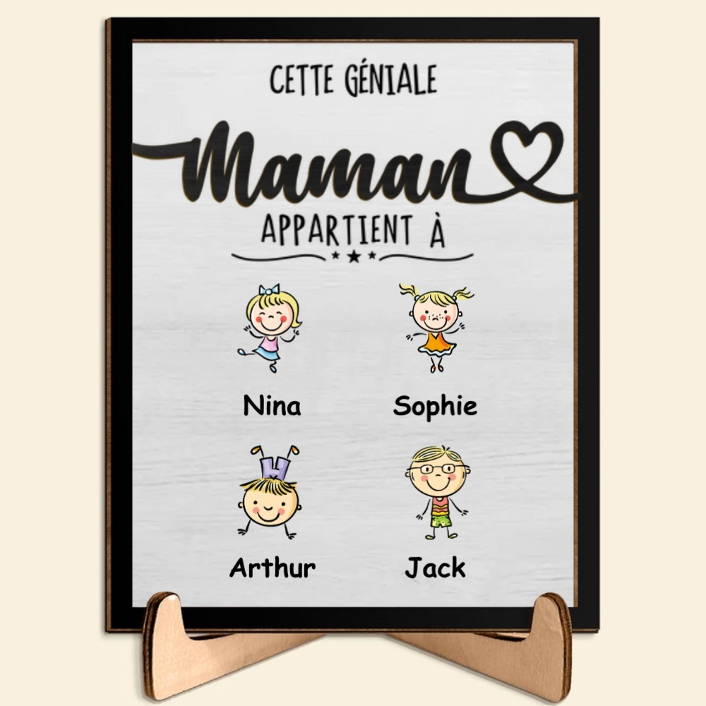 Cadre en bois personnalisé "Cette géniale Maman appartient à" – Cadeau unique et touchant | Jessemade