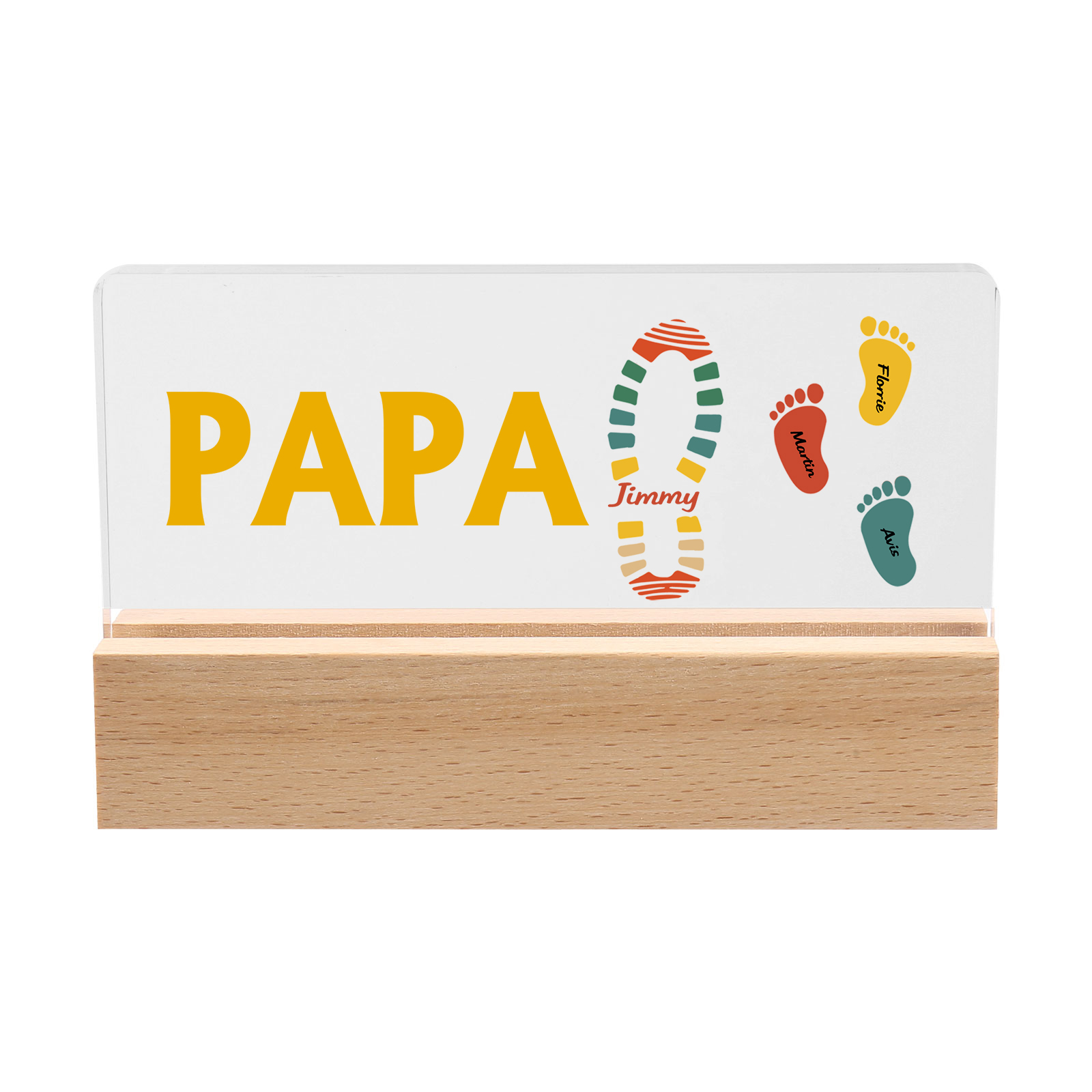 À mon Papa/Papi- Lampe de chevet LED Pieds Bébé 4 Prénoms Personnalisés avec Texte
