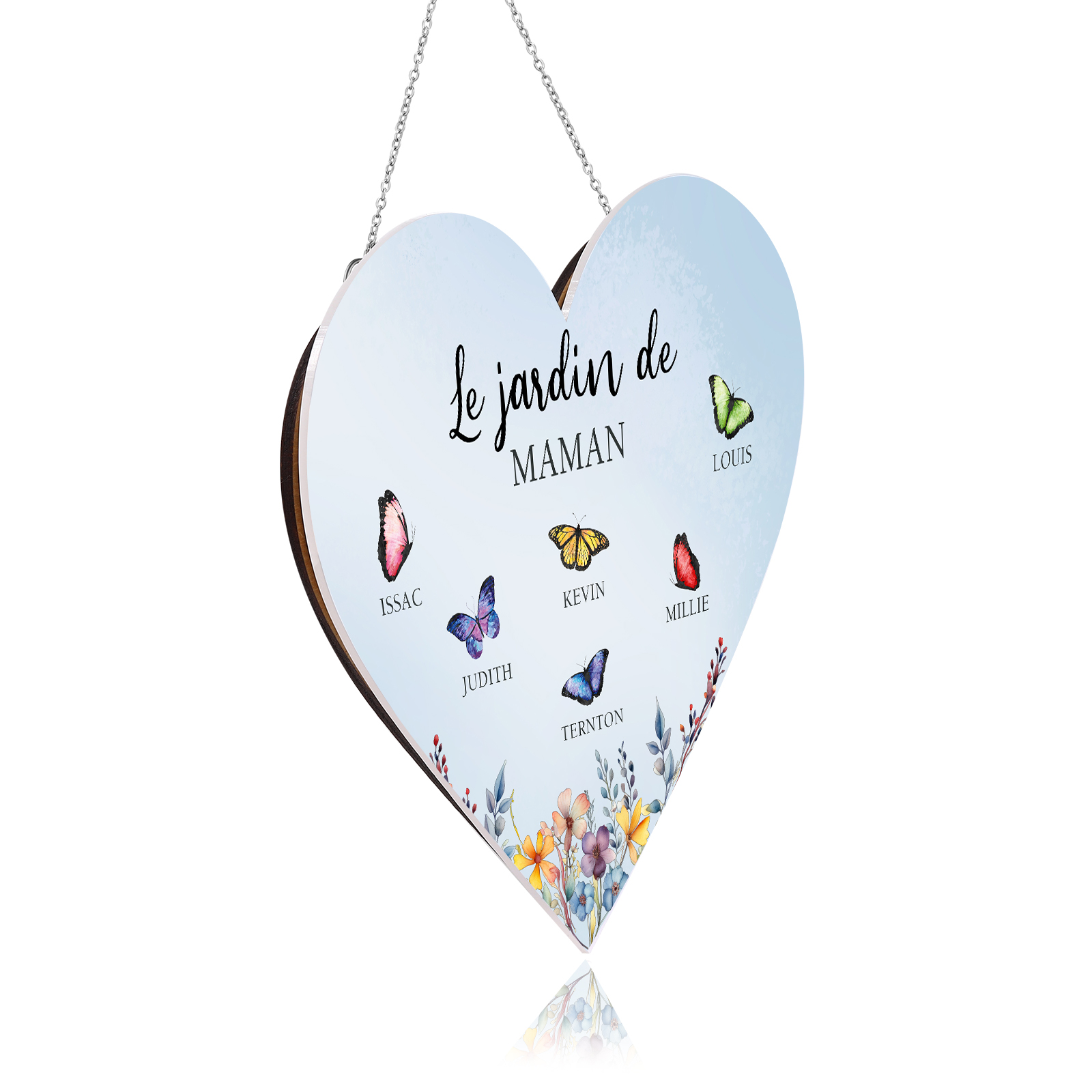 À Maman/Mamie - Veilleuse Cœur Décoration Fleur et Papillon 6 Prénoms Personnalisés avec 1 Texte