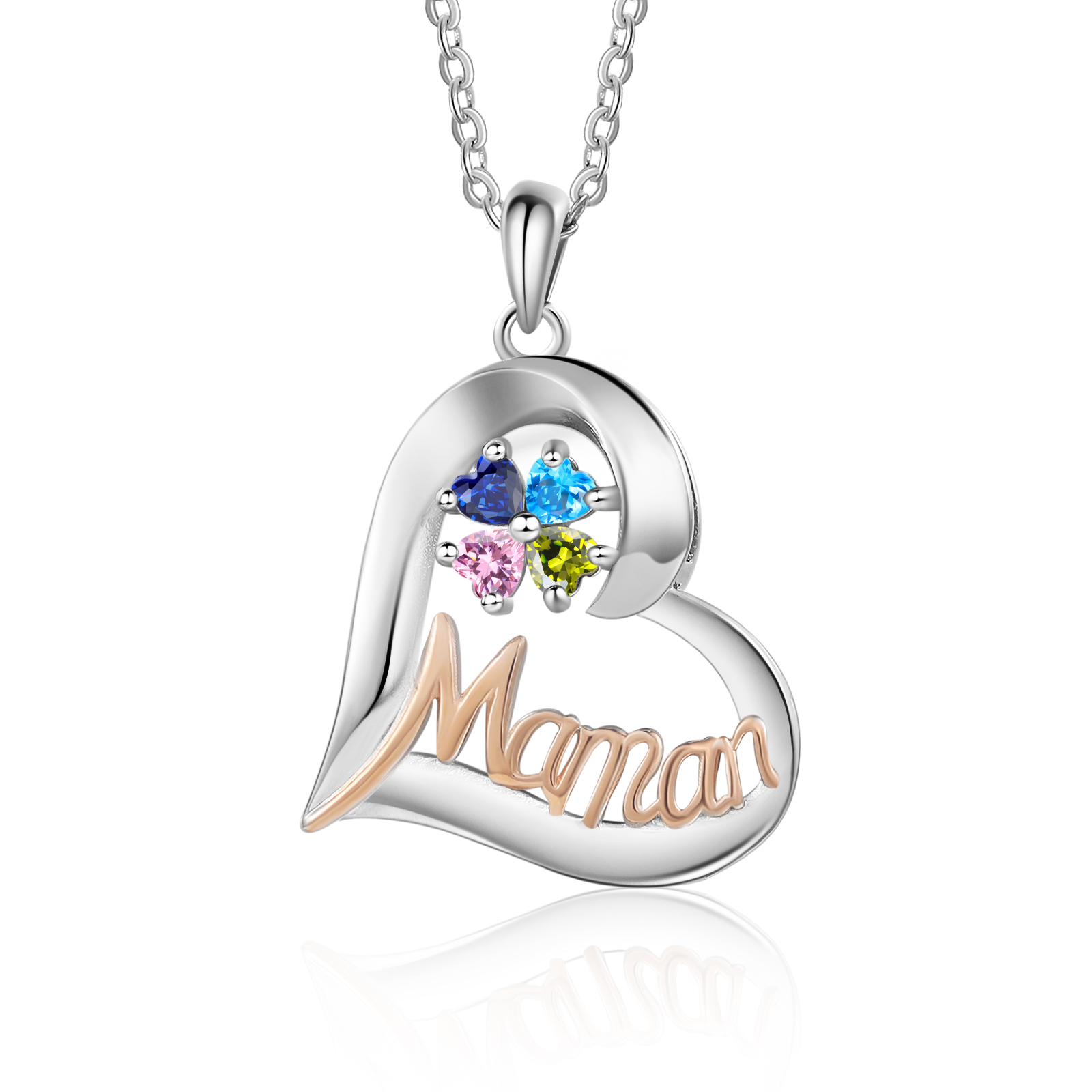 À Ma Maman-Collier Personnalisé Cœur avec 4 Prénoms et 4 Pierres de Naissance|Jessemade