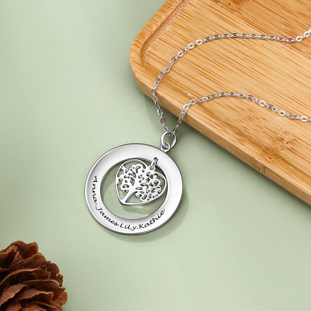Collier gravé Arbre de Vie Arbre Généalogique 4 Prénom Personnalisé