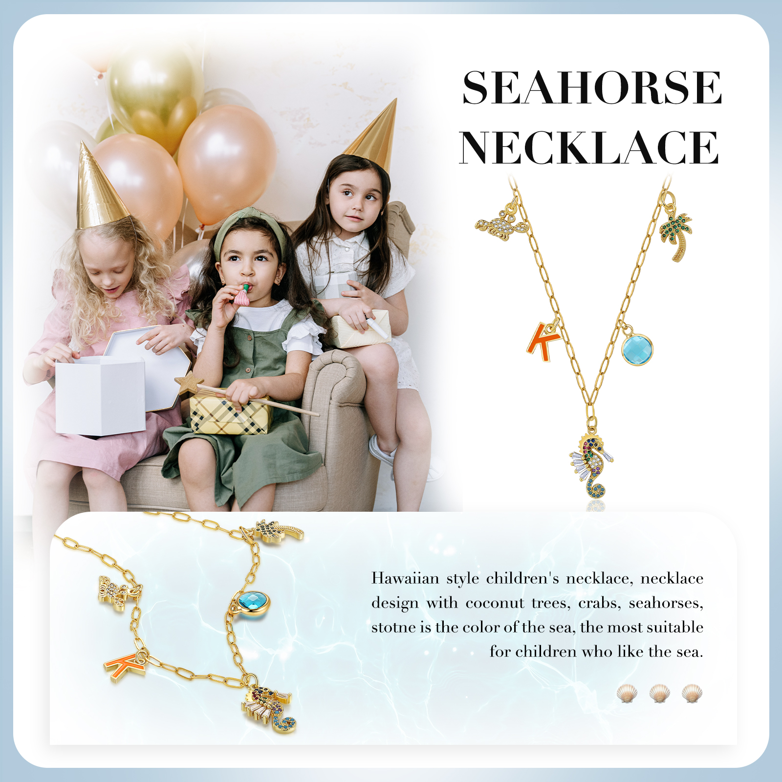 Collier Enfants Bébé Collier Hippocampe 1 Pierre de Naissance et 1 Lettre pour Fille Filleule