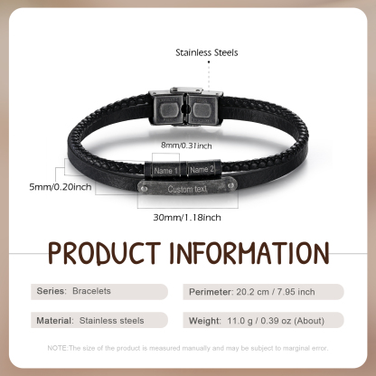 Bracelet Cuir 2-5 Préoms Personnalisés avec Texte pour Homme
