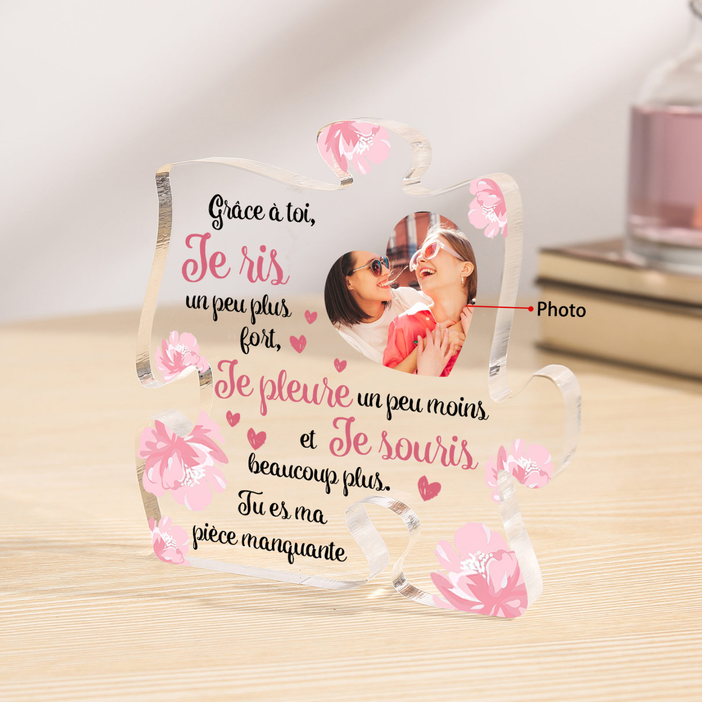 À ma Sœur - Plaque Acrylique en forme de Puzzle Photo Personnalisée pour Femme