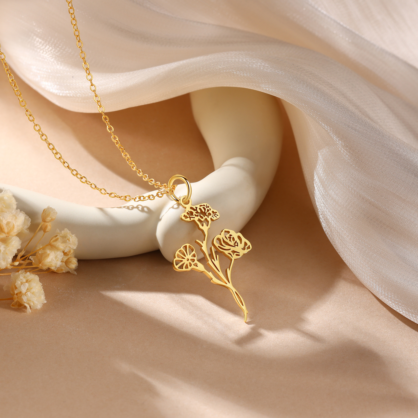 Collier Pendentif 1-4 Fleurs de Naissance Personnalisés Collier Femmes