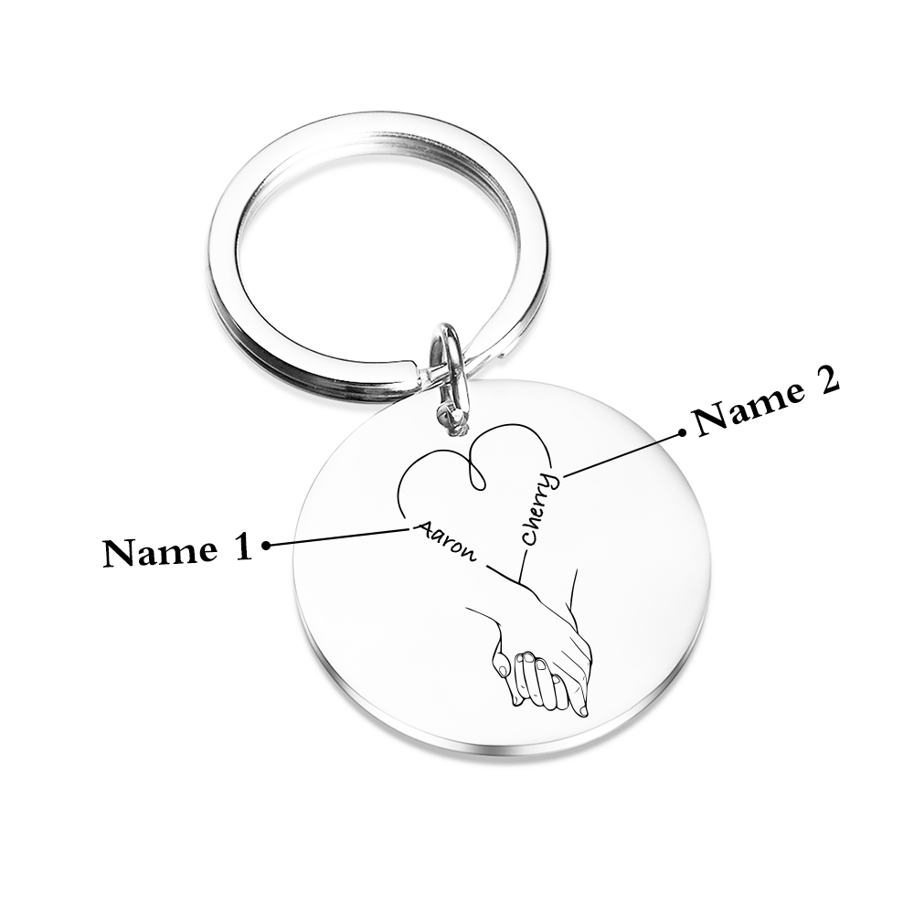 Porte-Clés La Main Dans La Main 2 Prénoms Personnalisés porte cles gravés | Jessemade