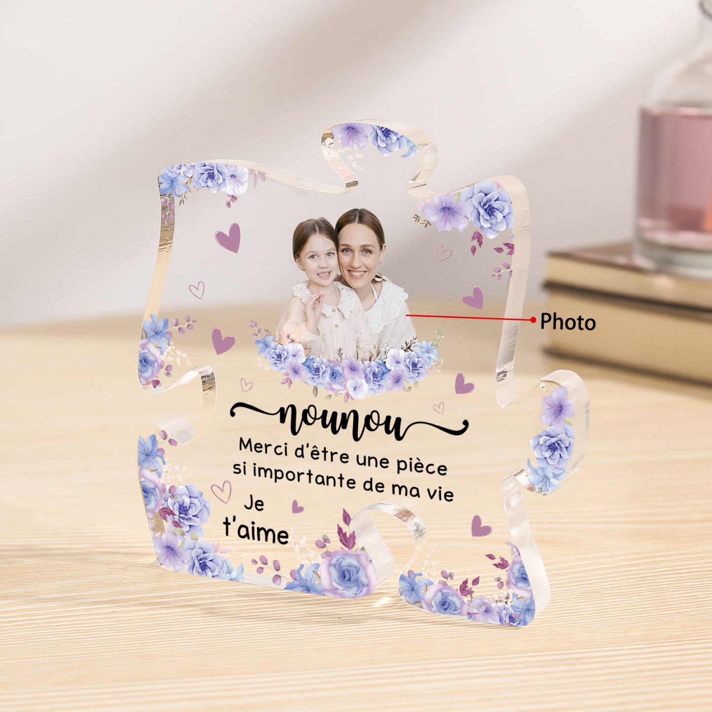 À ma Nounou - Plaque Acrylique en forme de Puzzle Photo Personnalisée pour Femme