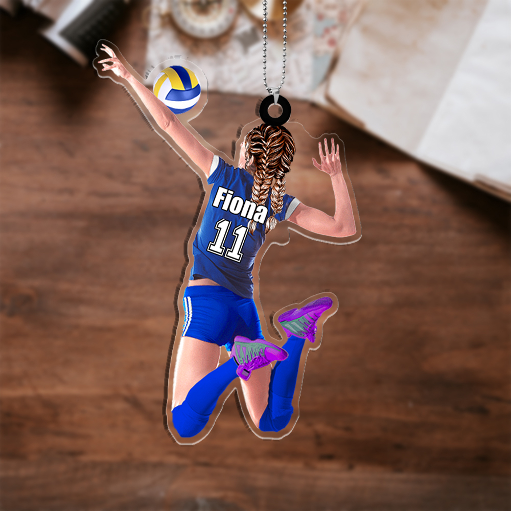 Porte-Clés/Ornements Acrylique Volley-Ball Prénom et Nombre Personnalisés