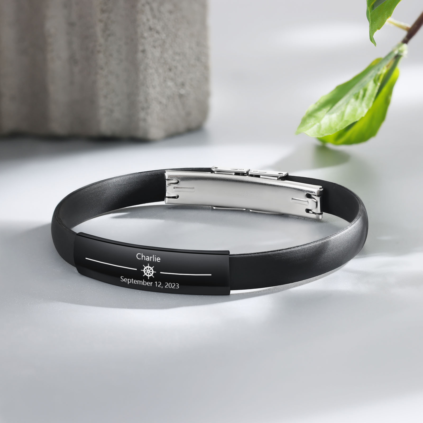 Bracelet Cuir 1 Prénom et Date Personnalisés pour Homme