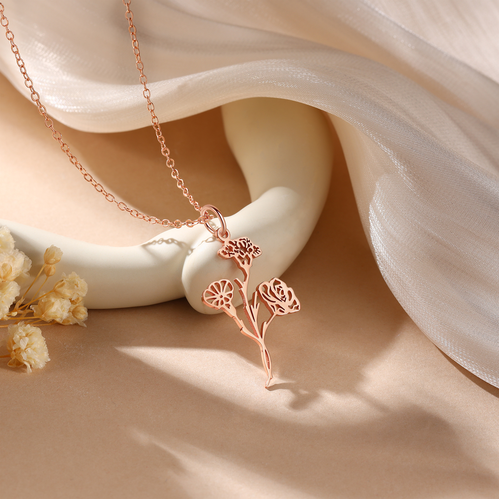 Collier Pendentif 1-4 Fleurs de Naissance Personnalisés Collier Femmes
