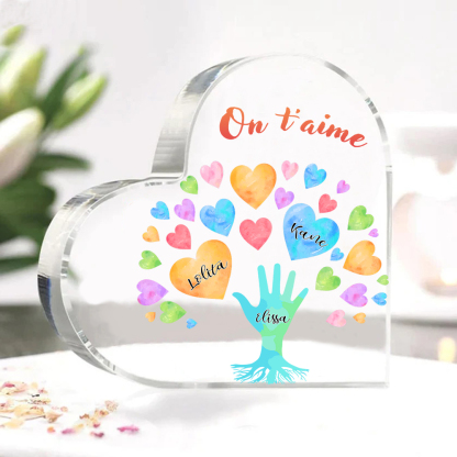 Plaque Acrylique en Forme de Cœur 3 Prénoms Personnalisés avec Texte pour Famille