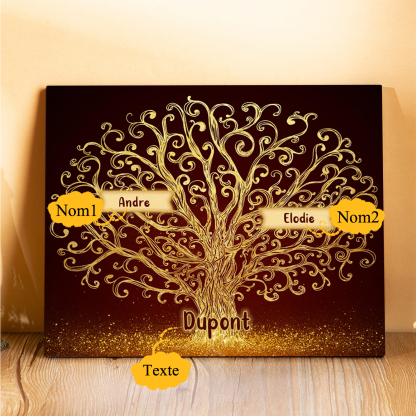 Cadre en Bois Arbre 2 Prénoms Personnalisés avec Texte Cadeau pour Famille
