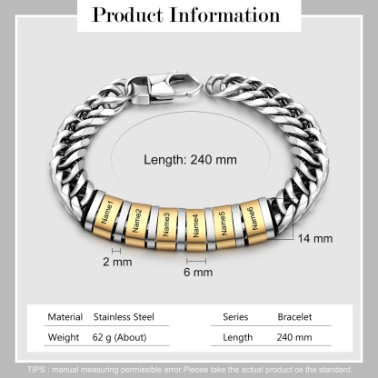 Bracelet Gourmette en acier inoxydable 6 Prénom Personnalisé pour Homme | Gravure Unique