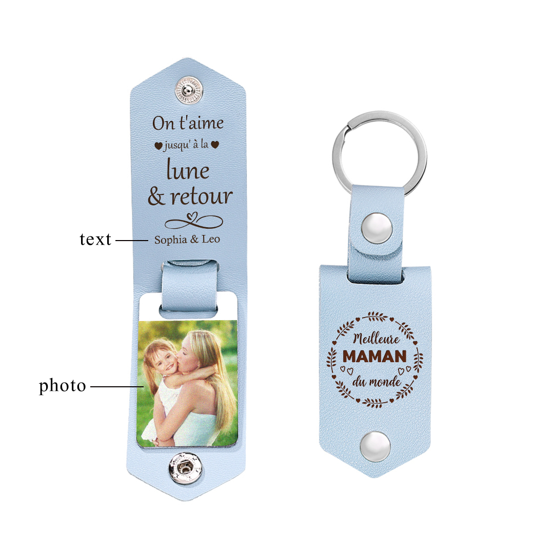 À ma Maman - Porte-Clés Cuir Texte et Photo Personnalisés