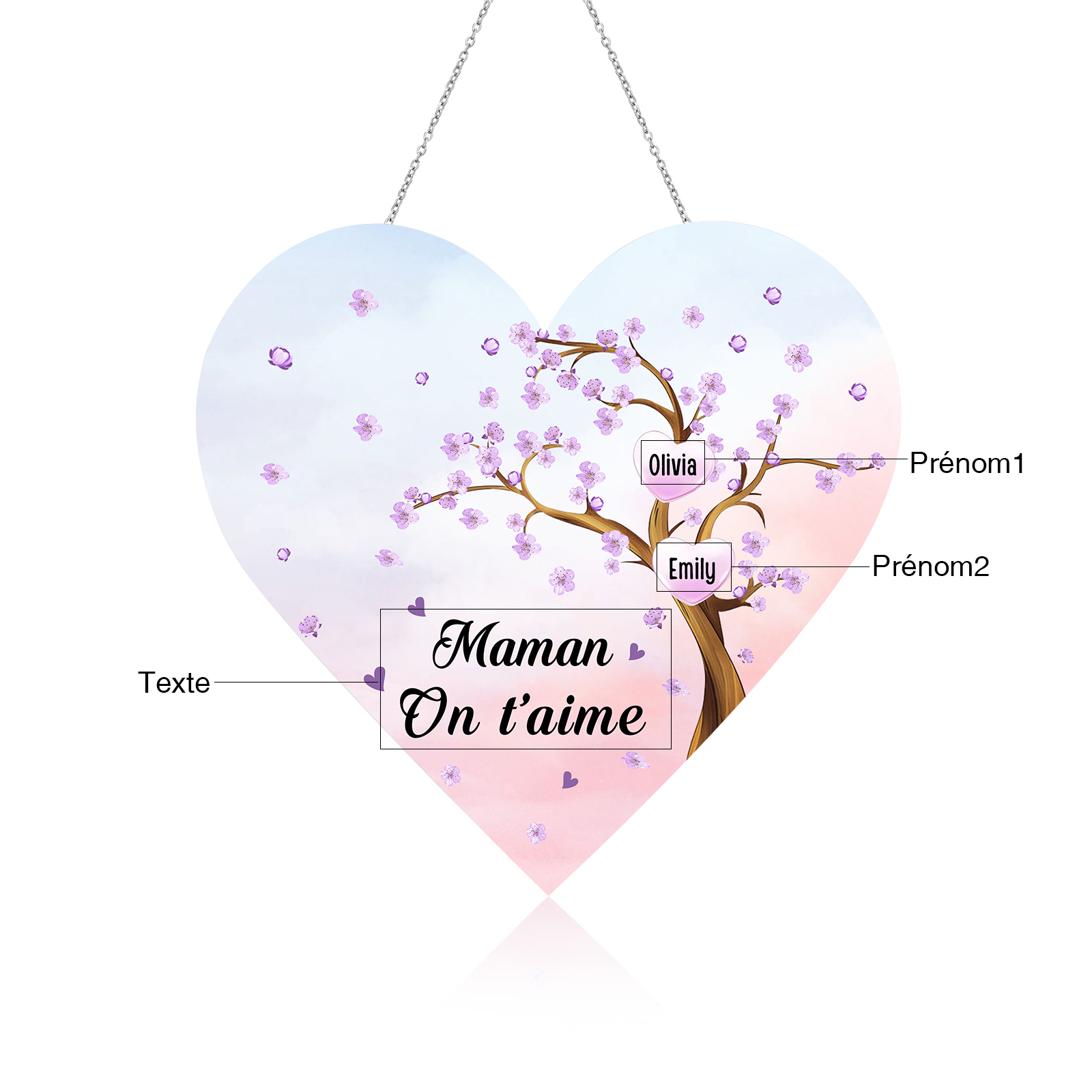 À Maman/Mamie - Veilleuse Cœur Décoration Arbre 2 Prénoms Personnalisés avec 1 Texte