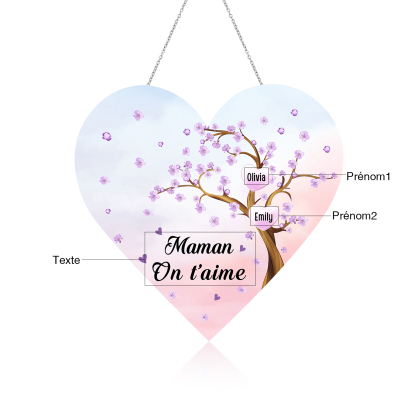 À Maman/Mamie - Veilleuse Cœur Décoration Arbre 2 Prénoms Personnalisés avec 1 Texte
