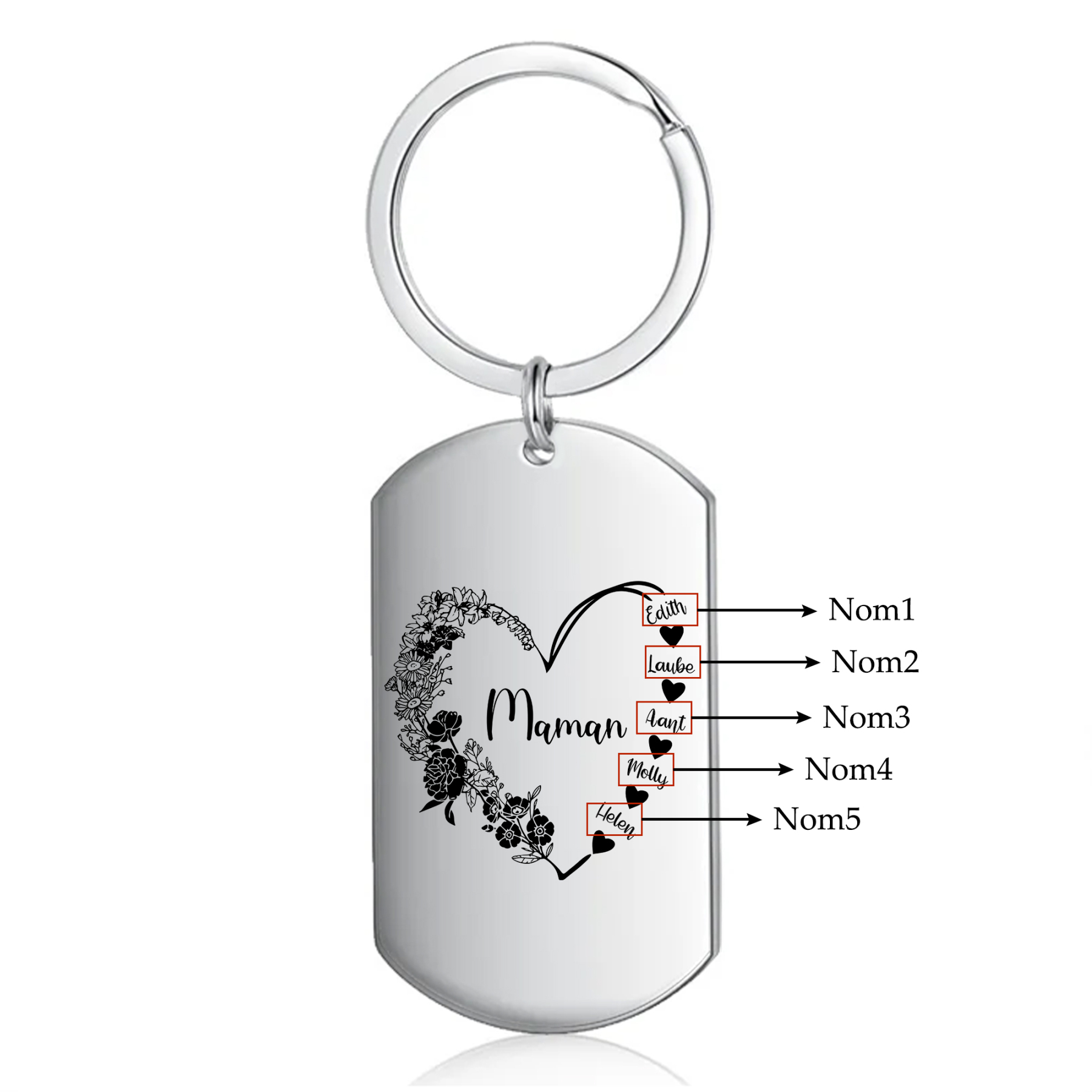 À Ma Maman - Porte-Clés Fleur et Cœur 1-6 Noms Personnalisés