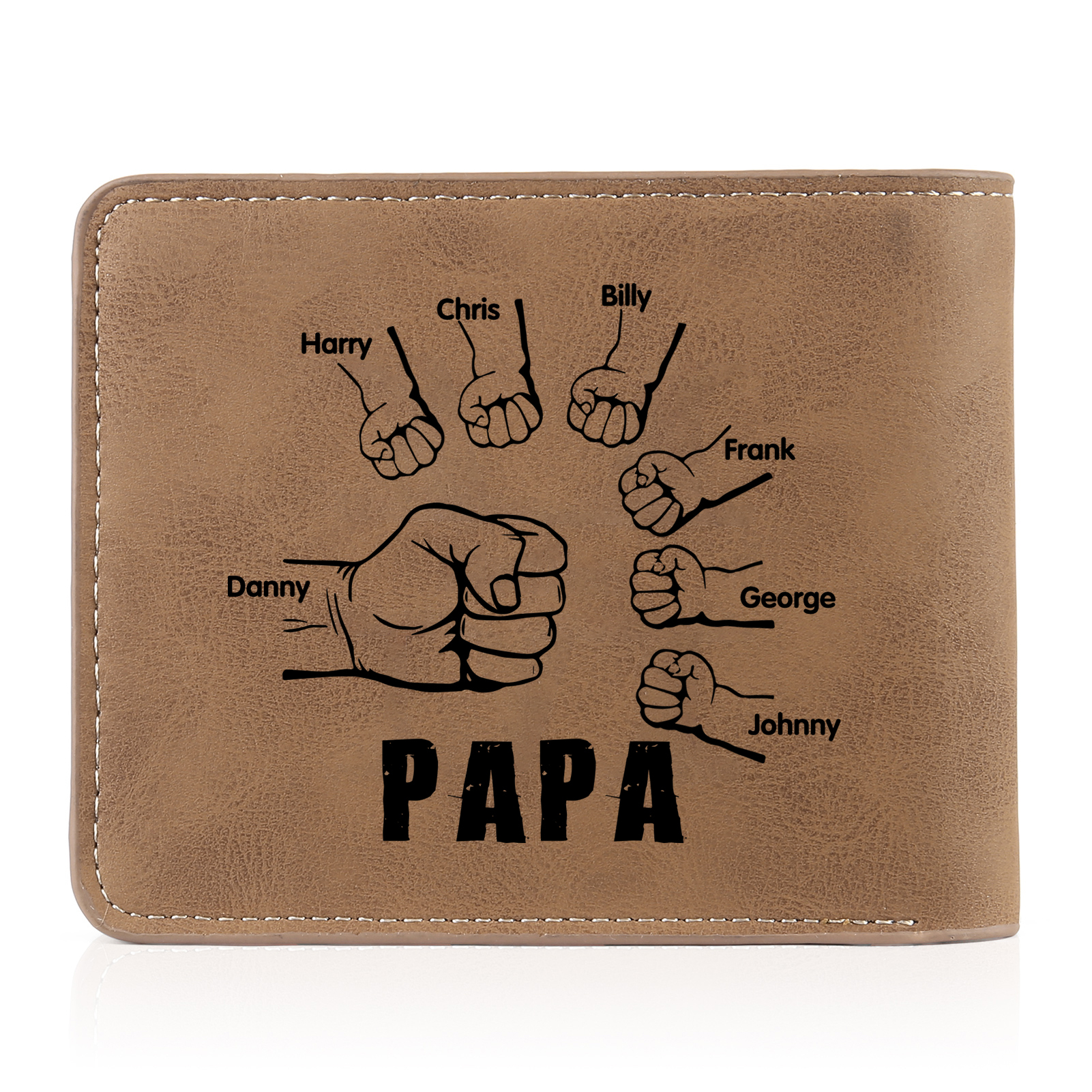 À mon Papa - Portefeuille Poings 7 Prénoms Personnalisés avec Photo Classique Homme Porte-Monnaie Carte