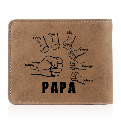 À mon Papa - Portefeuille Poings 7 Prénoms Personnalisés avec Photo Classique Homme Porte-Monnaie Carte