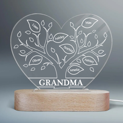 À Maman/Mamie - Lampe de chevet LED Arbre 7 Prénoms Personnalisés avec 1 Texte
