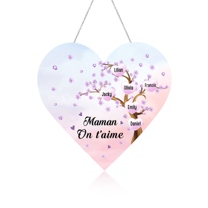 À Maman/Mamie - Veilleuse Cœur Décoration Arbre 6 Prénoms Personnalisés avec 1 Texte