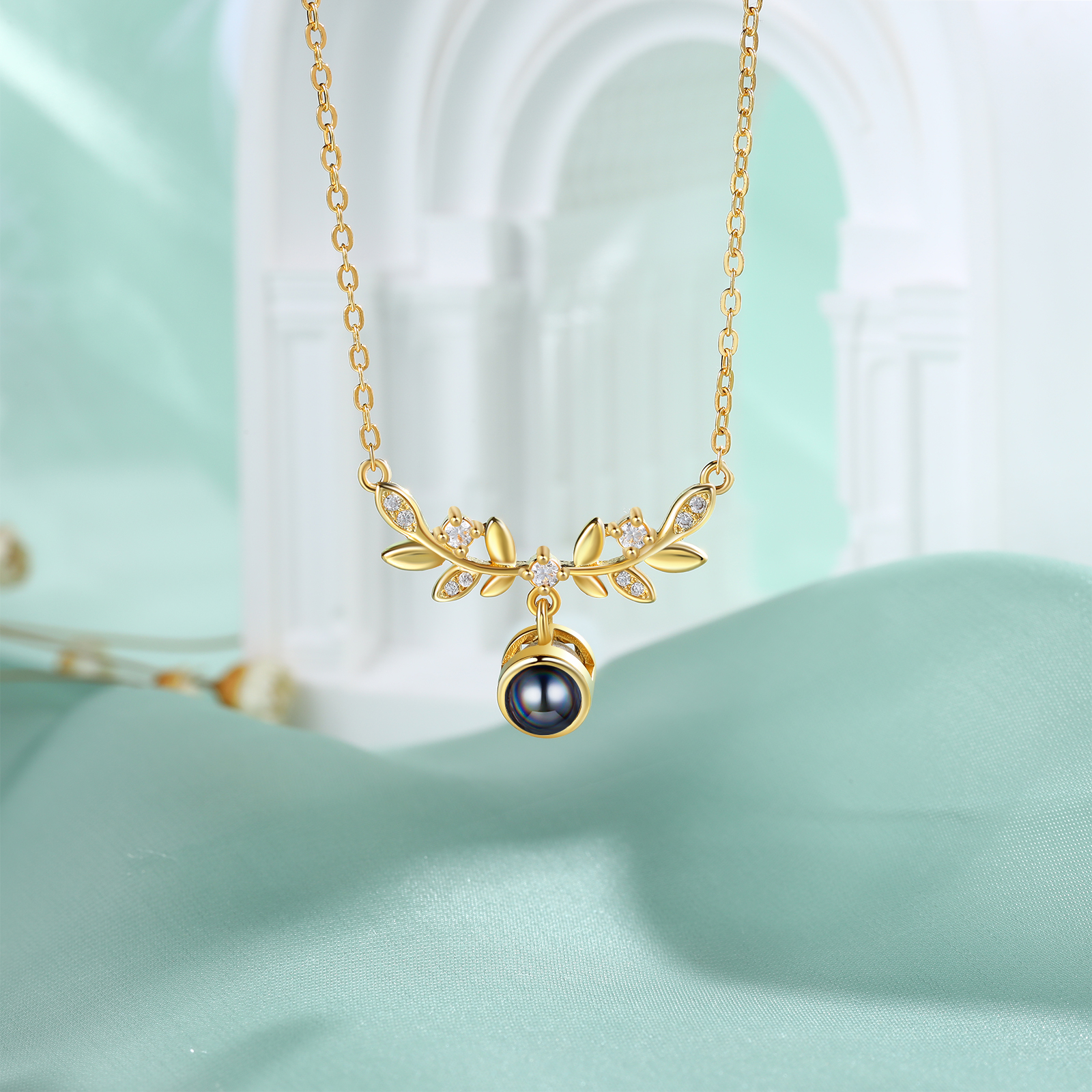 Collier Pendentif Feuille de Projection Photo Personnalisée