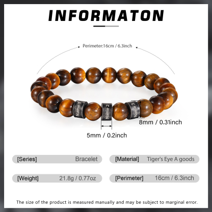 Bracelet d'Oeil de Tigre avec 3 Prénoms Personnalisés pour Homme
