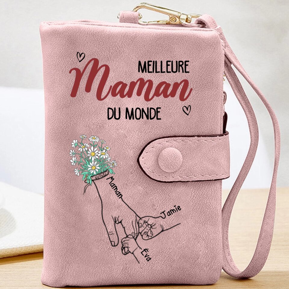 Portefeuille / Pochette Personnalisée « Meilleure Maman ou Mamie du Monde » avec Prénoms des Enfants