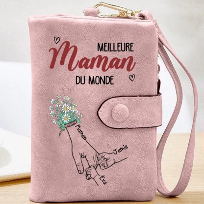 Portefeuille / Pochette Personnalisée « Meilleure Maman ou Mamie du Monde » avec Prénoms des Enfants