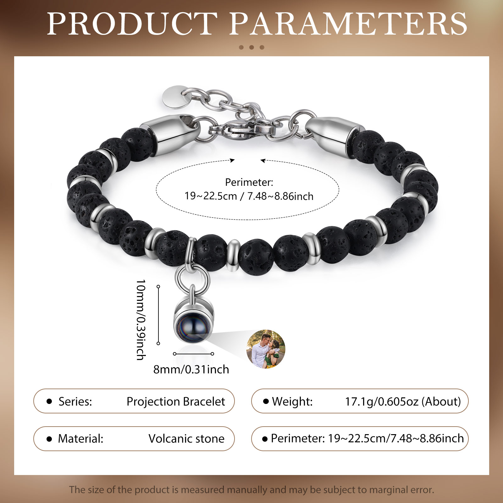 Bracelet Homme Projection de Pierres Photo Personnalisée