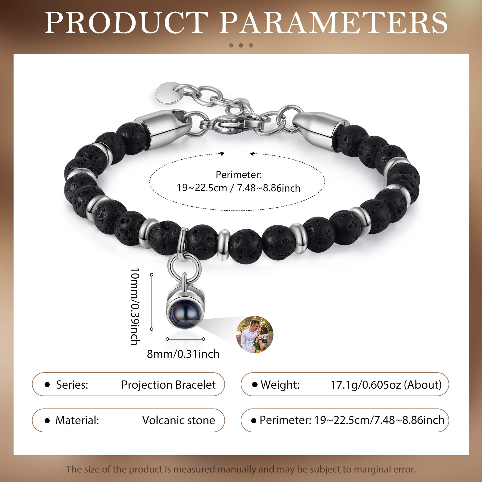 Bracelet Homme Projection de Pierres Photo Personnalisée