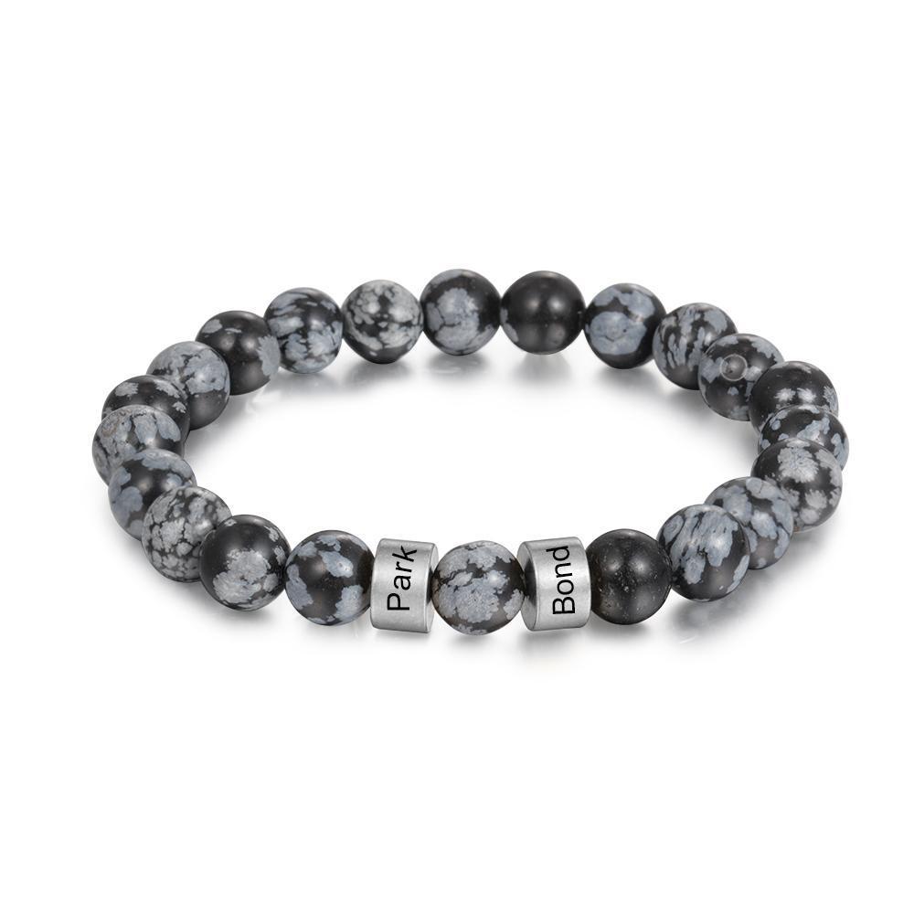 Bracelet 2 Prénom Personnalisé Labradorite Gris Bracelet Homme