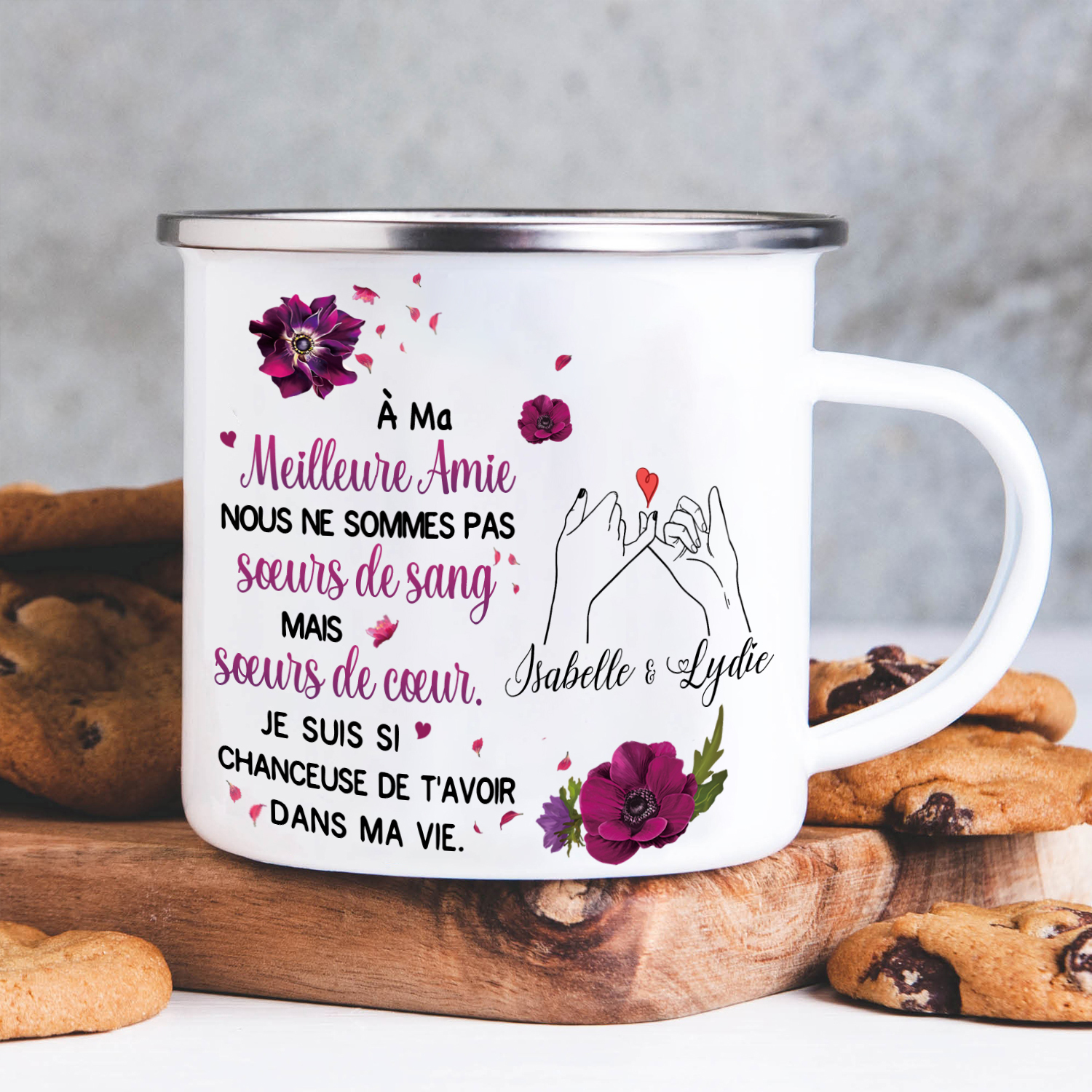À Ma Meilleure Amie - Tasse émaillée promesse de petit doigt 2 Prénoms Personnalisés