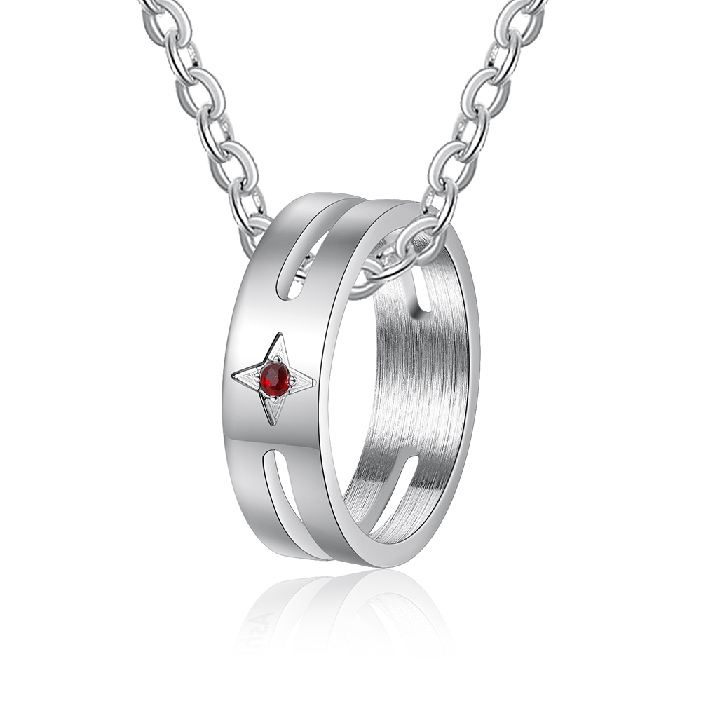 Collier Pendentif Bague 2 Prénoms Personnalisés avec 1 pierre de naissance pour Femmes