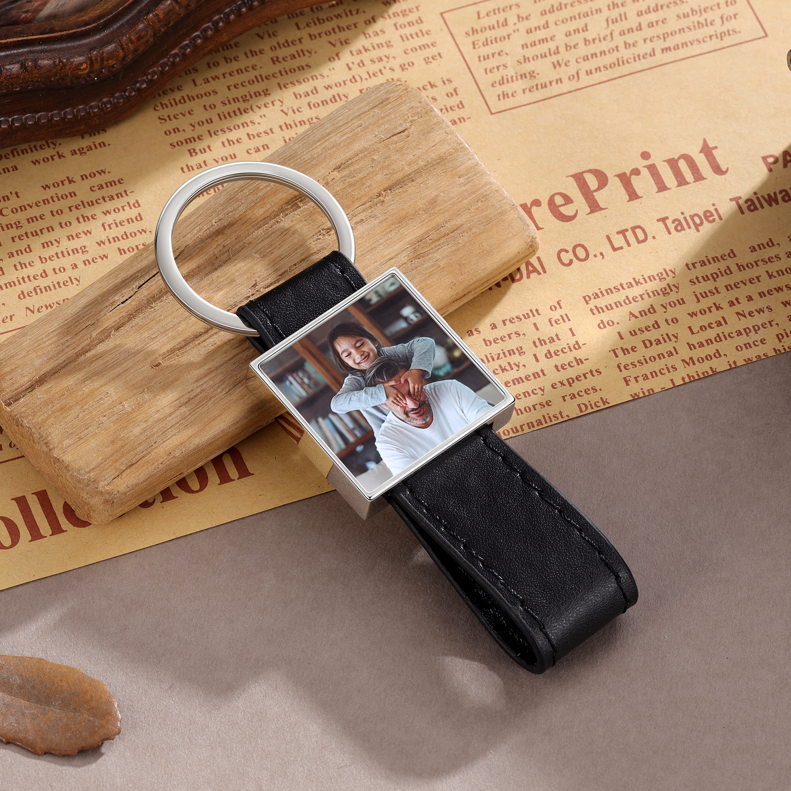 Porte-Clés Cuir PU Carré Photo Personnalisée Porte-Clés Homme