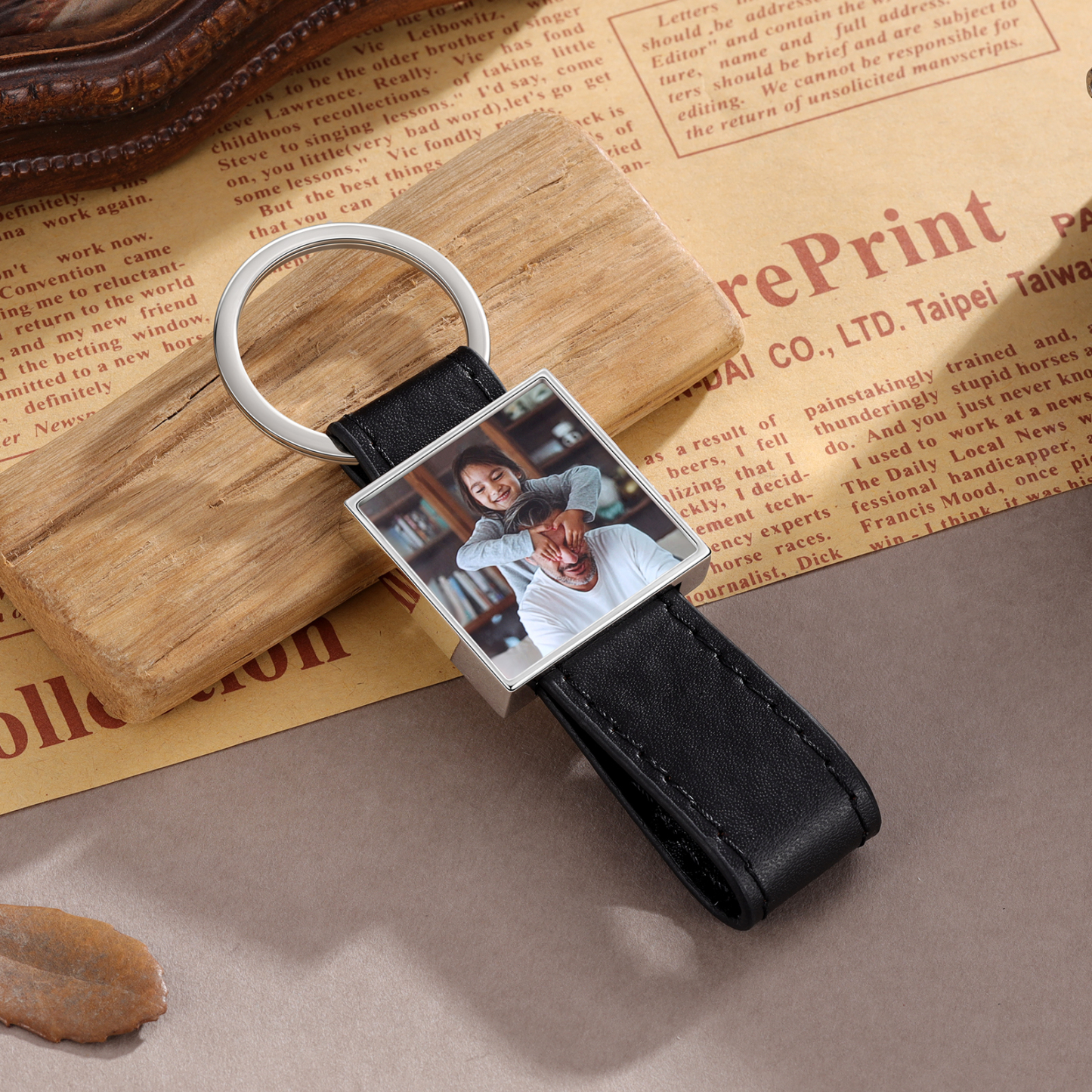 Porte-Clés Cuir PU Carré Photo Personnalisée Porte-Clés Homme