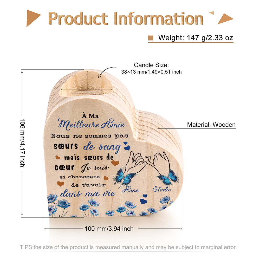 À Ma Meilleure Amie - Bougeoir en Bois 2 Prénoms Personnalisés sans bougie