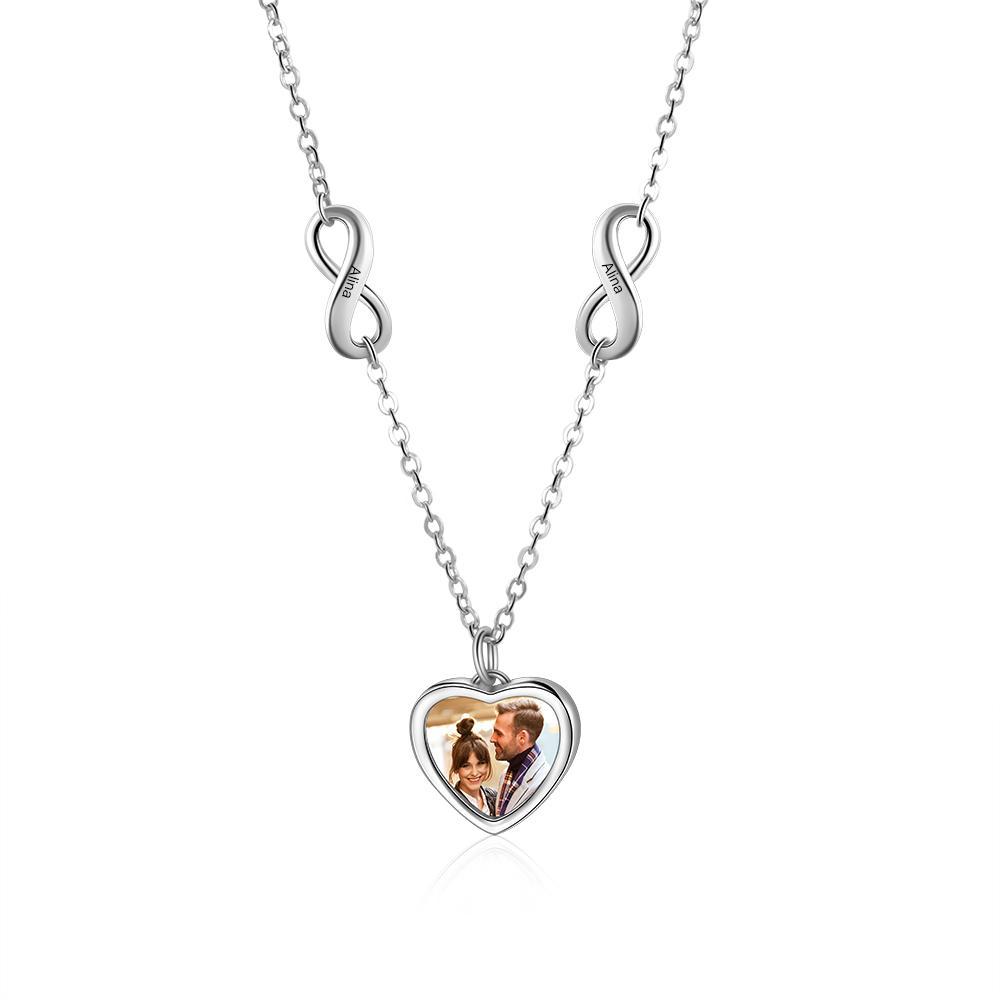 Collier Photo Prénom Personnalisé Infini pour Femme Bébé Cadeau Maman Anniversaire