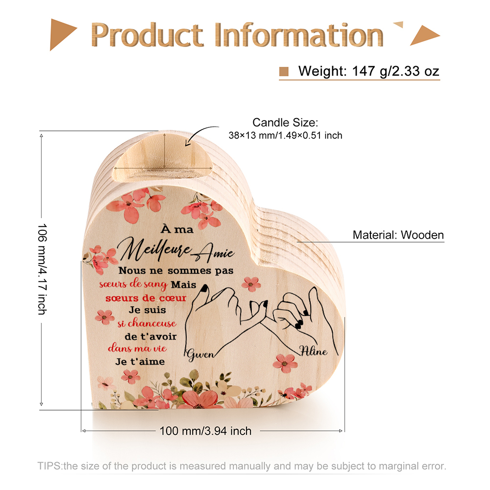 À Ma Meilleure Amie - Bougeoir en Bois 2 Prénoms Personnalisés sans bougie