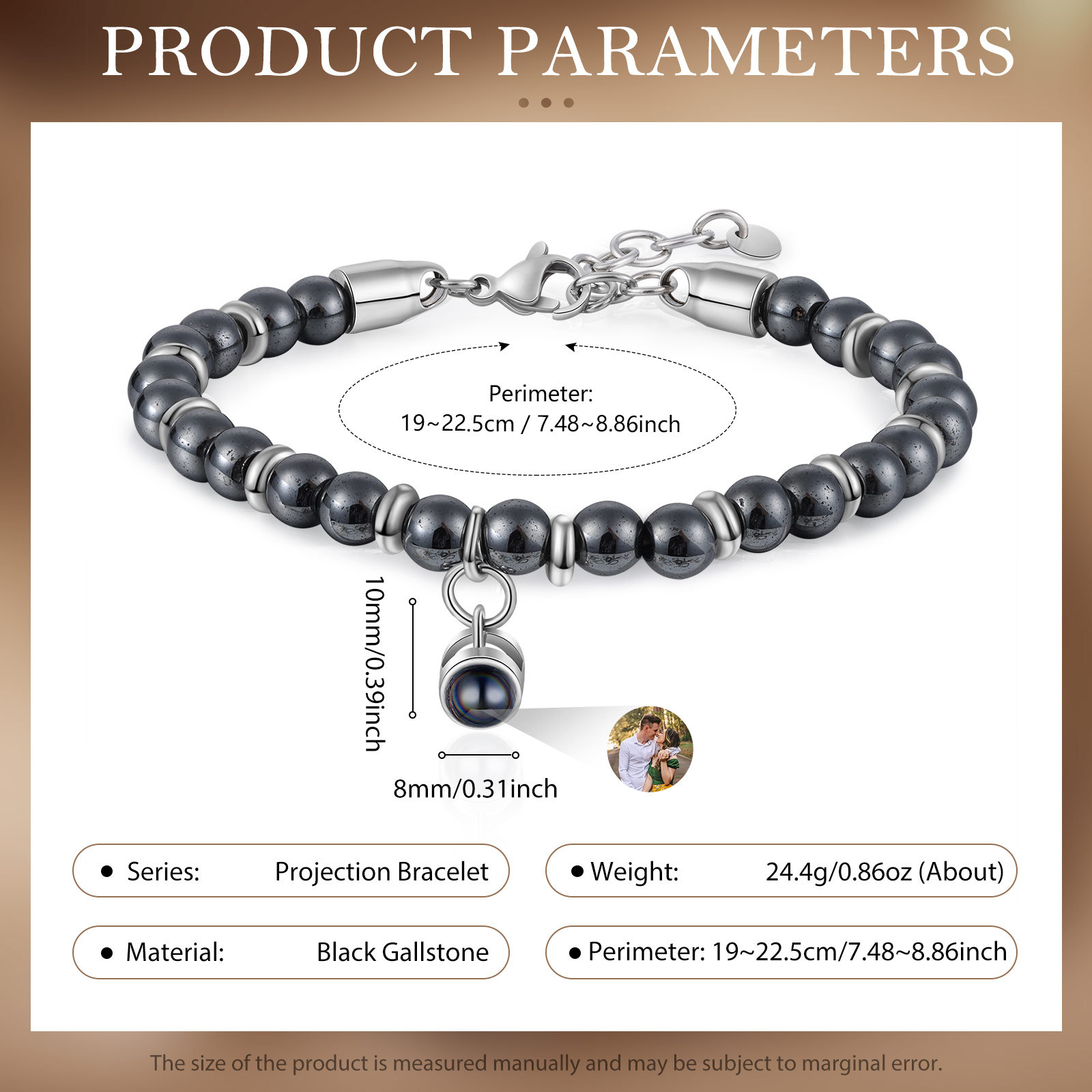 Bracelet Homme Projection de Pierres Photo Personnalisée