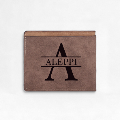 Portefeuille 1 Prénom Personnalisé avec Photo et Lettre Classique Homme Porte-Monnaie Carte Brun | Jessemade