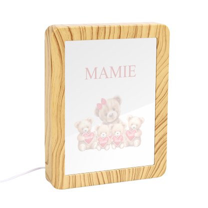 Cadre Photo/Miroir LED Multifonctionnel Ours 4 Prénoms Personnalisés avec Texte pour Famille